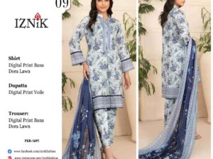 Iznik Bana Dora Lawn Collection 2025 – 100% Original Digital Printed Lawn Suits | Rs. 3500 Only Stitched Dress Price 4500