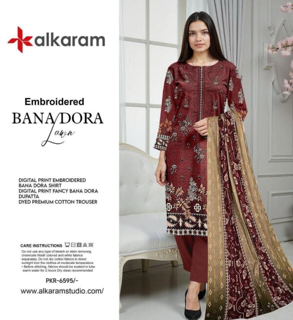 Al-karam Elegant 3-Piece Unstitched Lawn – Fancy Shawl Dupatta