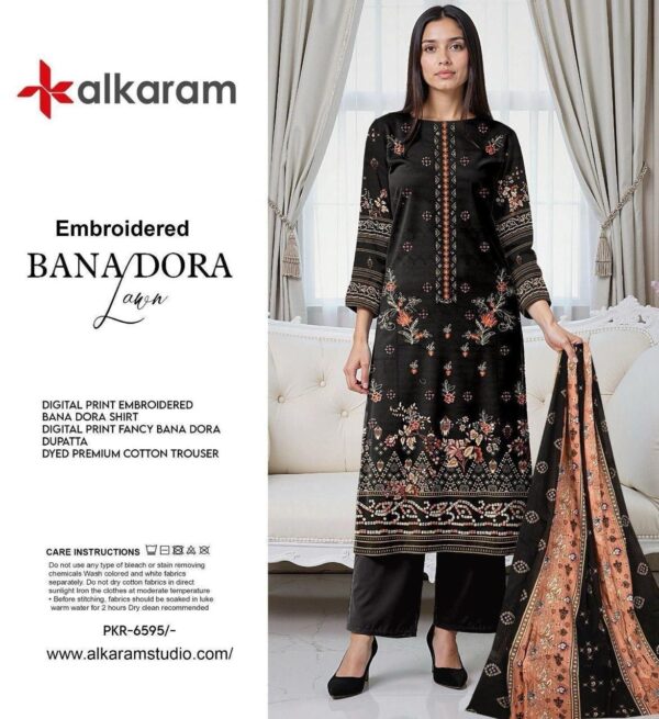 Al-Karam Elegant 3-Piece Unstitched Lawn – Fancy Shawl Dupatta