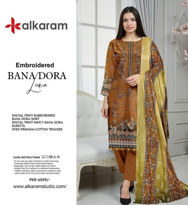 Al-Karam Elegant 3-Piece Unstitched Lawn – Fancy Shawl Dupatta
