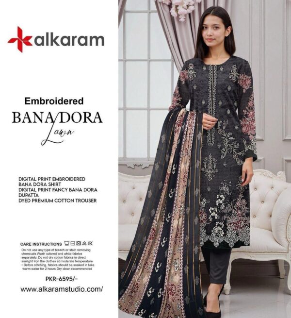 Al-Karam Elegant 3-Piece Unstitched Lawn – Fancy Shawl Dupatta