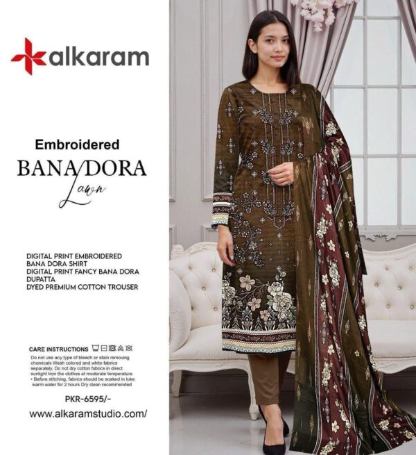 Al-Karam Elegant 3-Piece Unstitched Lawn – Fancy Shawl Dupatta