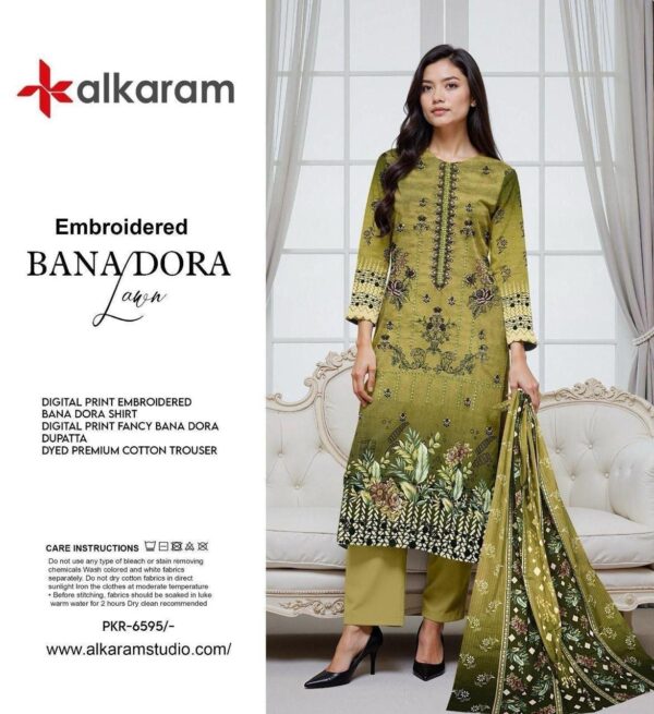 Al Karam Elegant 3-Piece Unstitched Lawn – Fancy Shawl Dupatta