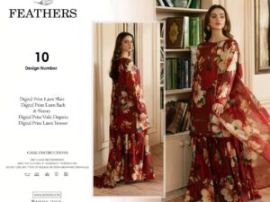 Feathers Lawn Collection 2025 – Digital Printed Lawn Suit with Voile Dupatta