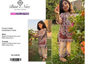 BINT-e-NAZ Kids Lawn 2025 – Bana Dora Shirt & Trouser | Unstitched Rs. 2300 | Stitched Rs. 3000