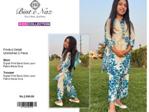 BINT-e-NAZ Kids Lawn 2025 – Bana Dora Shirt & Trouser | Unstitched Rs. 2300 | Stitched Rs. 3000