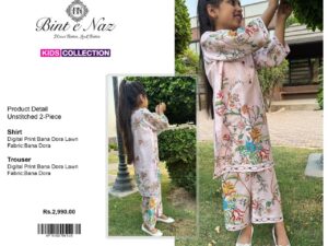 BINT-e-NAZ Kids Lawn 2025 – Bana Dora Shirt & Trouser | Unstitched Rs. 2300 | Stitched Rs. 3000