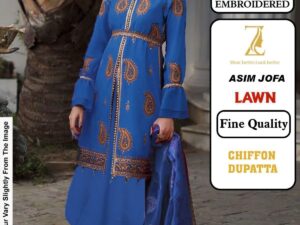 Asim Jofa Embroidered Lawn Suit 2025 – Heavy Neck Design with Chiffon Dupatta | Only Rs. 2500