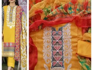 Embroidered Lawn Suit 2025 – Heavy Neck Design with Chiffon Dupatta | Only Rs. 2500