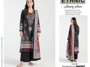 Most Demanding Ethnic Lawn Suit 2025 – Full Digital Printed Shirt, Voile Dupatta, Dyed Trouser