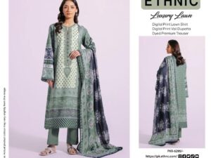 Most Demanding Ethnic Lawn Suit 2025 – Full Digital Printed Shirt, Voile Dupatta, Dyed Trouser