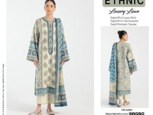 Most Demanding Ethnic Lawn Suit 2025 – Full Digital Printed Shirt, Voile Dupatta, Dyed Trouser