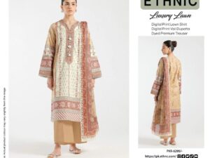 Most Demanding Ethnic Lawn Suit 2025 – Full Digital Printed Shirt, Voile Dupatta, Dyed Trouser