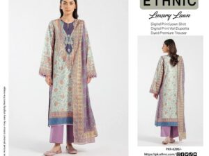 Most Demanding Ethnic Lawn Suit 2025 – Full Digital Printed Shirt, Voile Dupatta, Dyed Trouser