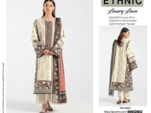 Most Demanding Ethnic Lawn Suit 2025 – Full Digital Printed Shirt, Voile Dupatta, Dyed Trouser