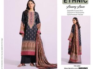 Most Demanding Ethnic Lawn Suit 2025 – Full Digital Printed Shirt, Voile Dupatta, Dyed Trouser